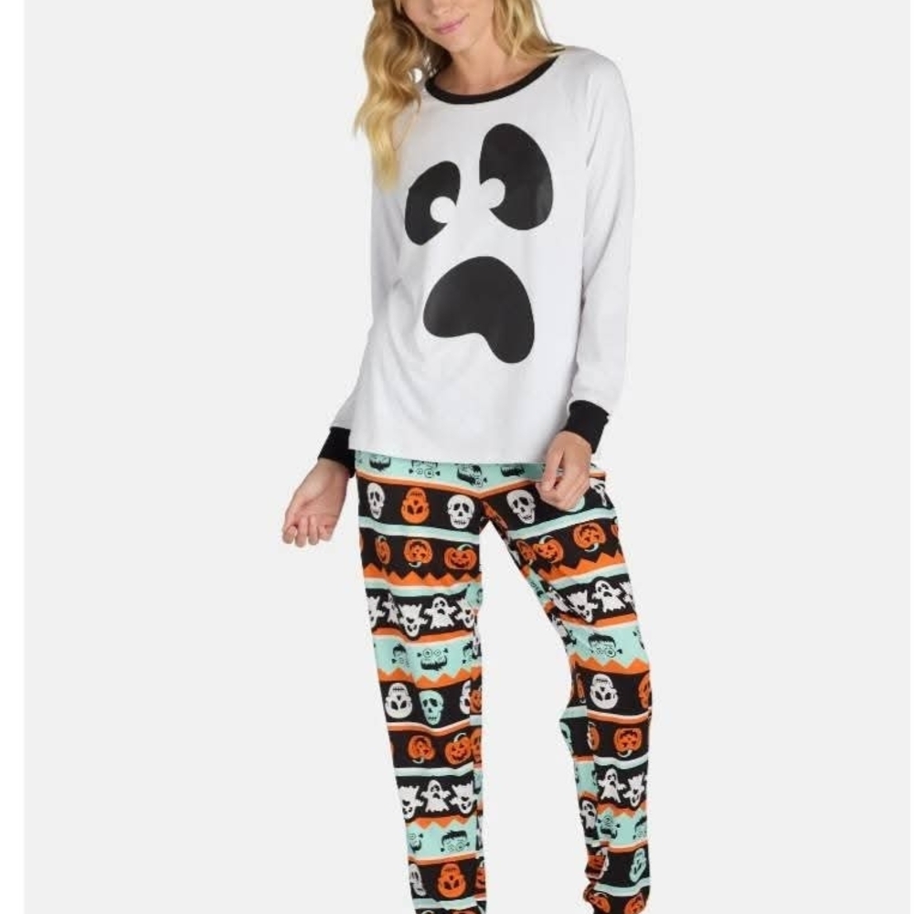 Women's Halloween Ghost Pajama Set - White and Black